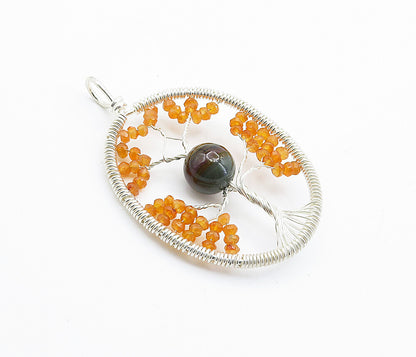 925 Sterling Silver  Modernist Agate & Citrine Tree Of Life Pendant  PT6098