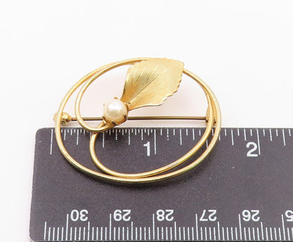 925 Silver  Vintage Single Freshwater Pearl & Leaf Swirl Brooch Pin  BP10006