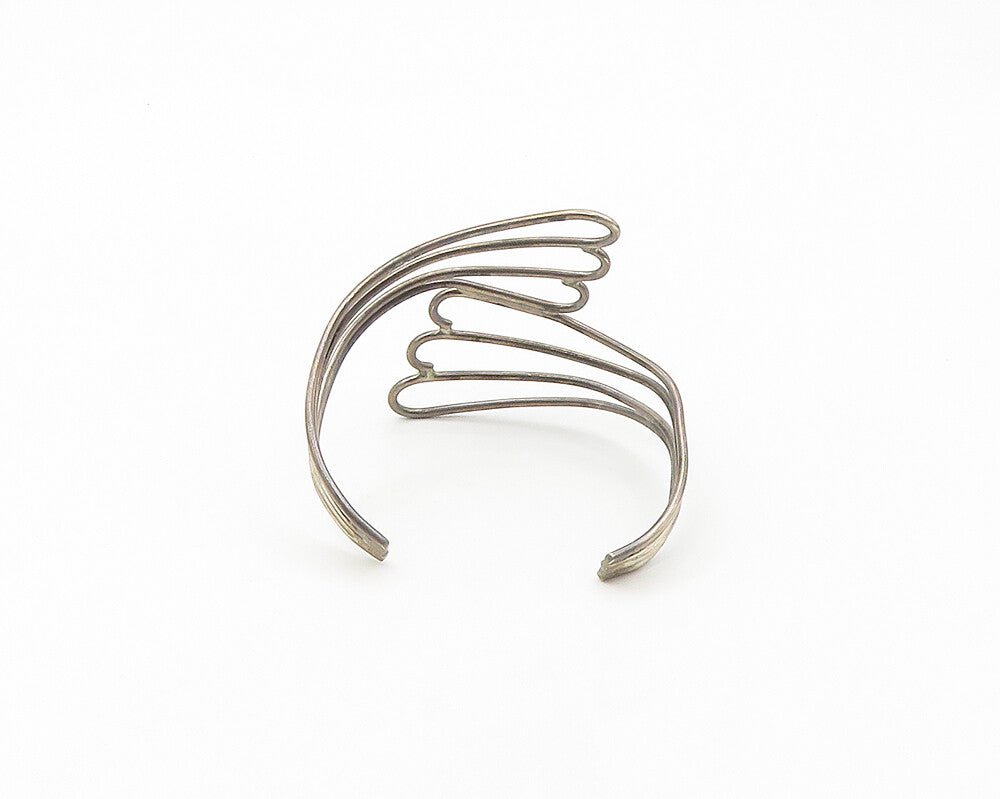 925 Sterling Silver  Vintage Angel Wings Split Bypass Cuff Bracelet  BT7112