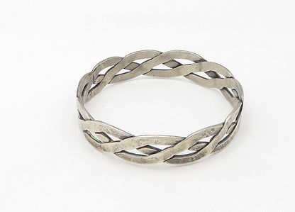 925 Sterling Silver  Vintage Woven Design Smooth Bangle Bracelet  BT8536