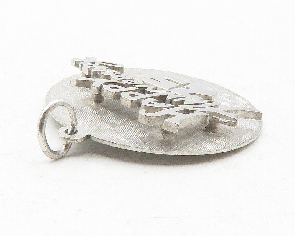 925 Sterling Silver  Shiny Etched Happy 25th Anniversary Drop Pendant  PT9632