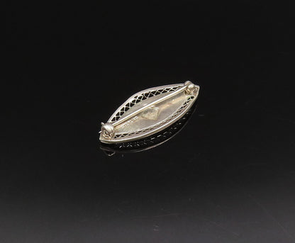925 Sterling Silver Vintage Openwork Pattern Victorian Topaz Brooch Pin BP9848