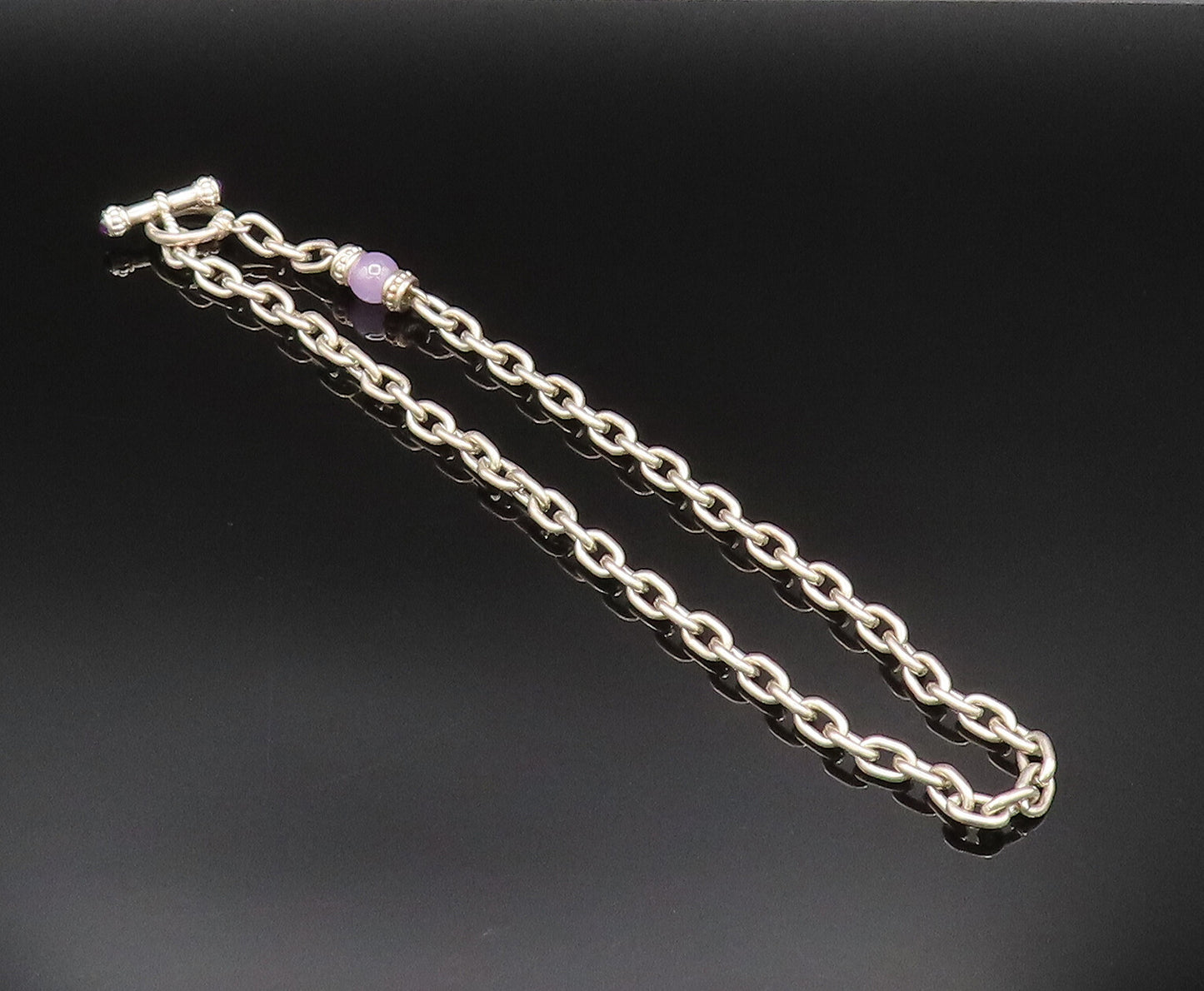 JUDITH RIPKA 925 Silver  Vintage Chalcedony & Amethyst Chain Necklace  NE3920