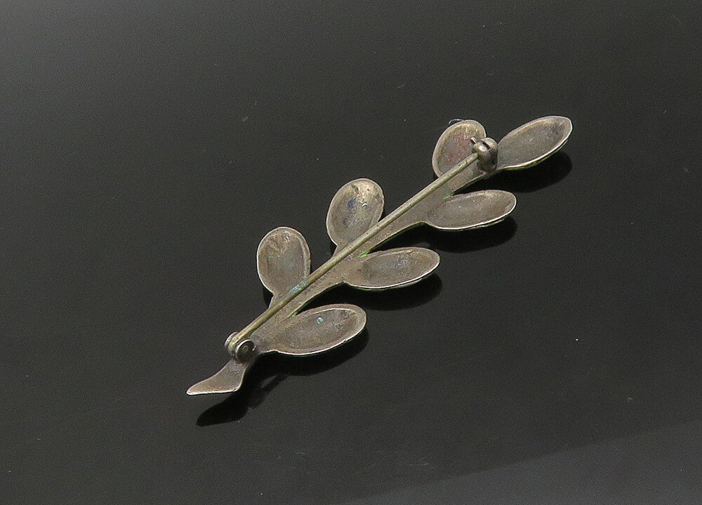 925 Sterling Silver  Vintage Enamel Floral Vine Motif Brooch Pin  BP8782