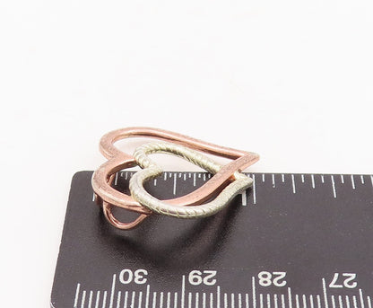 925 Sterling Silver Vintage Pendant Solid Cutout Double Love Heart  PT23469