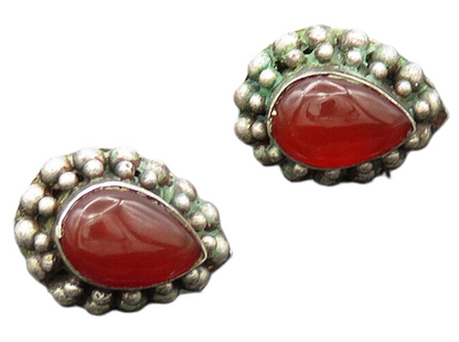 925 Sterling Silver  Vintage Tear Drop Carnelian Bubble Stud Earrings  EG10310