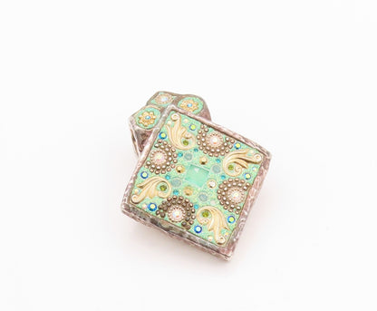 925 Sterling Silver Vintage Pendant Designer Enameled Rhinestones Inlay  PT24008