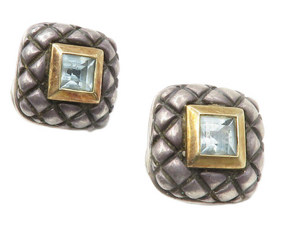 NANCY & DAVID 925 Silver & 14K GOLD  Vintage Blue Topaz Drop Earrings  EG7180