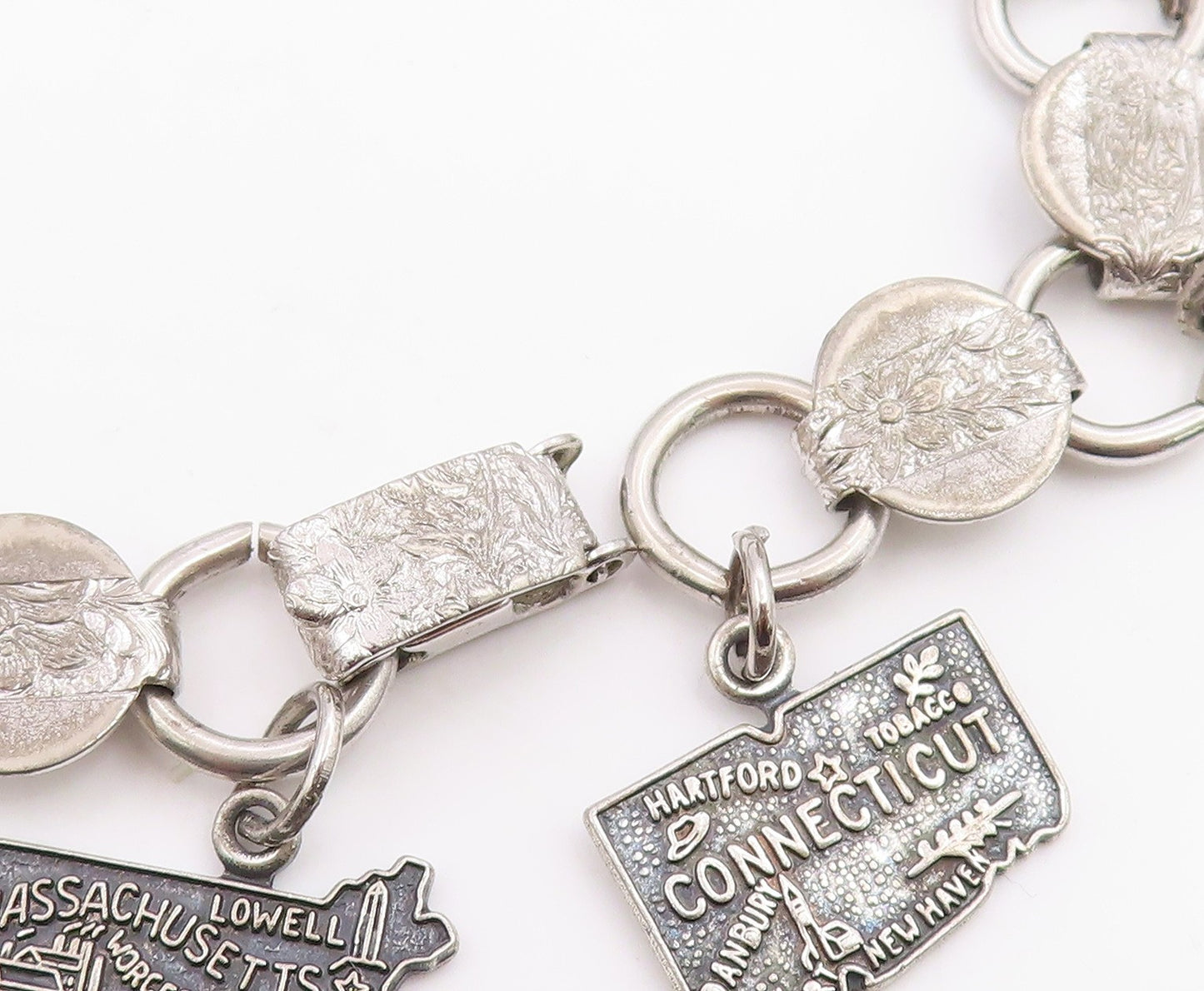 925 Sterling Silver Vintage Bracelet SARAH COVENTRY US State Map Charms  BT12048