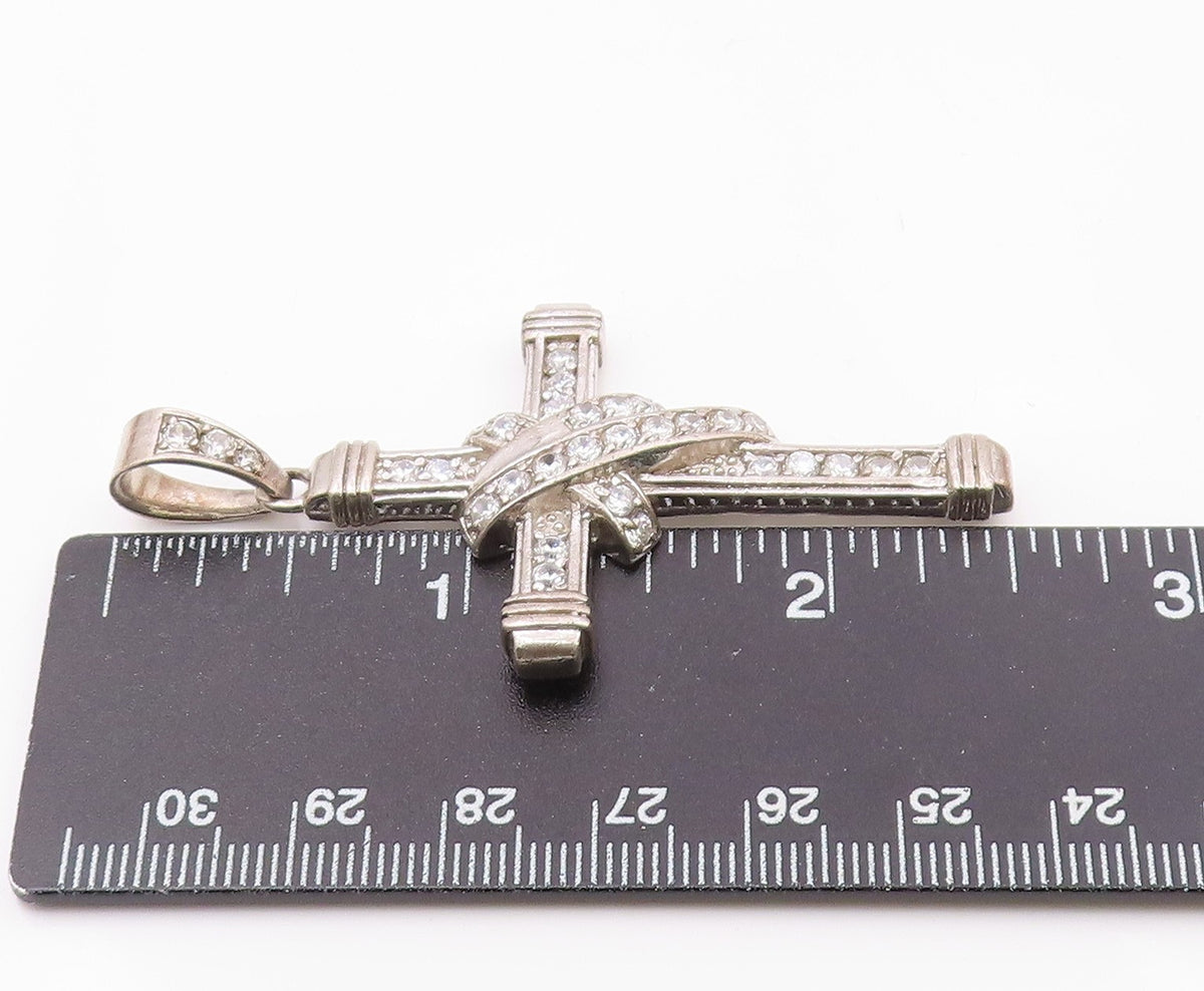 925 Silver  Vintage Cubic Zirconia Wrapped Religious Cross Pendant  PT20499