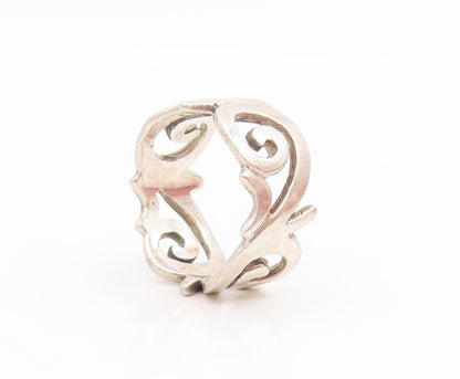 925 Sterling Silver Vintage Ring Openwork Swirly Scroll Wide Band  Sz 5  RG34697