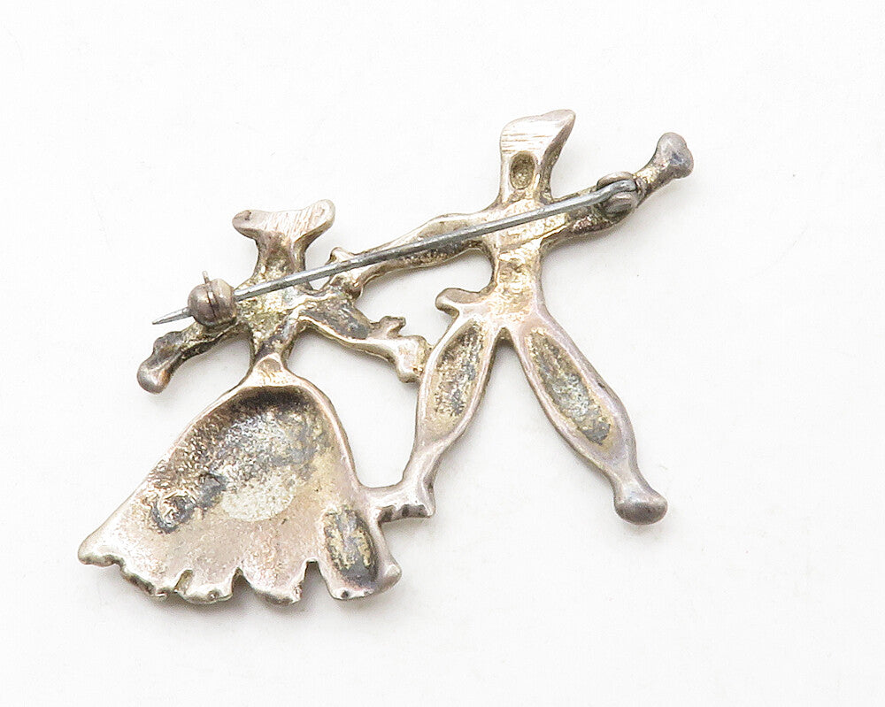 925 Sterling Silver  Vintage Dancing Couple Dark Tone Brooch Pin  BP4985