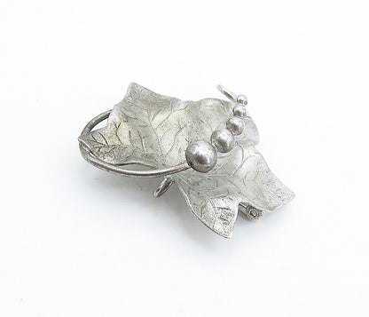 CARL ART 925 Sterling Silver  Vintage Shiny Floral Leaf Brooch Pin  BP2464