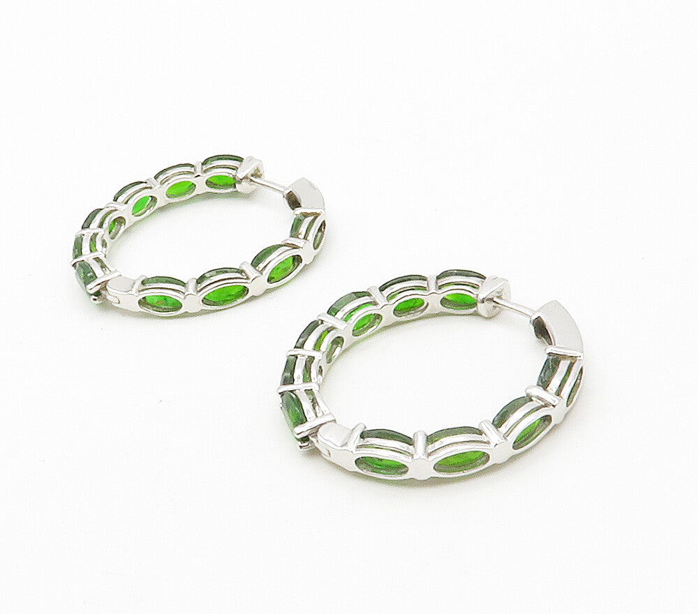 925 Sterling Silver  Green Topaz Shiny Round Hoop Earrings  EG7691