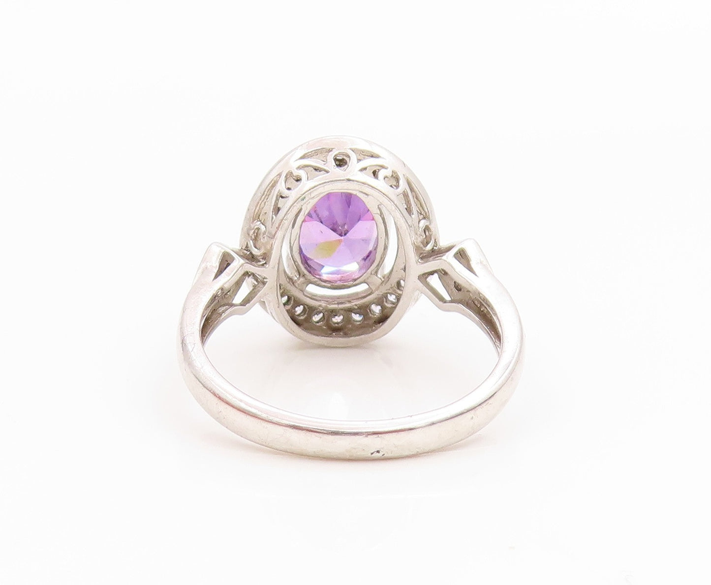 925 Sterling Silver Vintage Ring Elegant Amethyst Halo CZ Band  Sz 6  RG35826