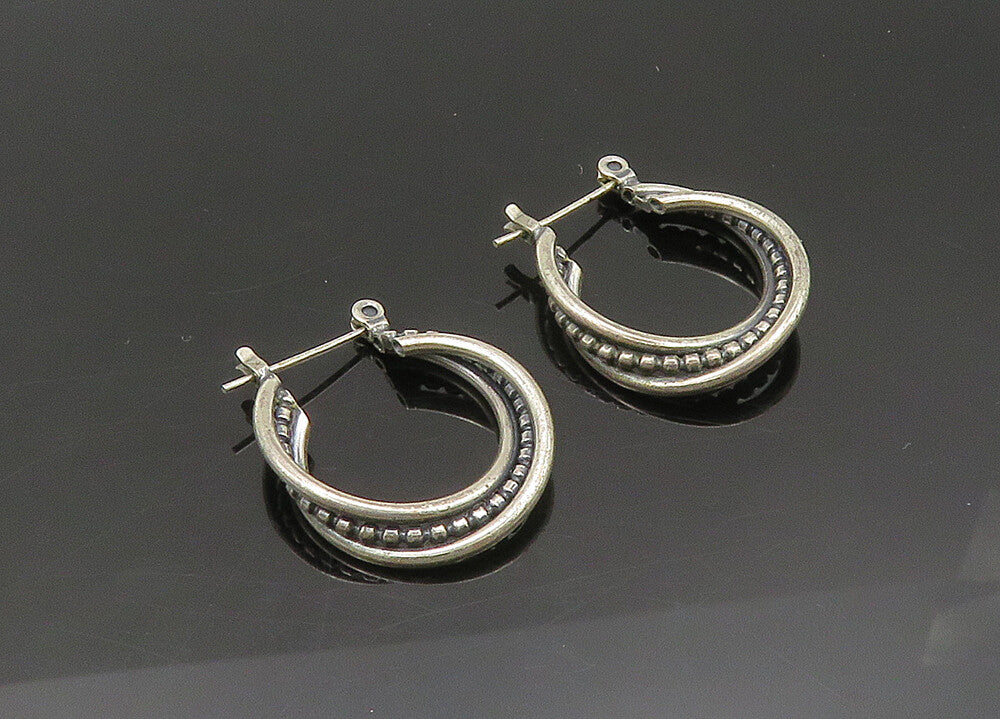 925 Sterling Silver  Vintage Petite Split Shank Round Hoop Earrings  EG10295