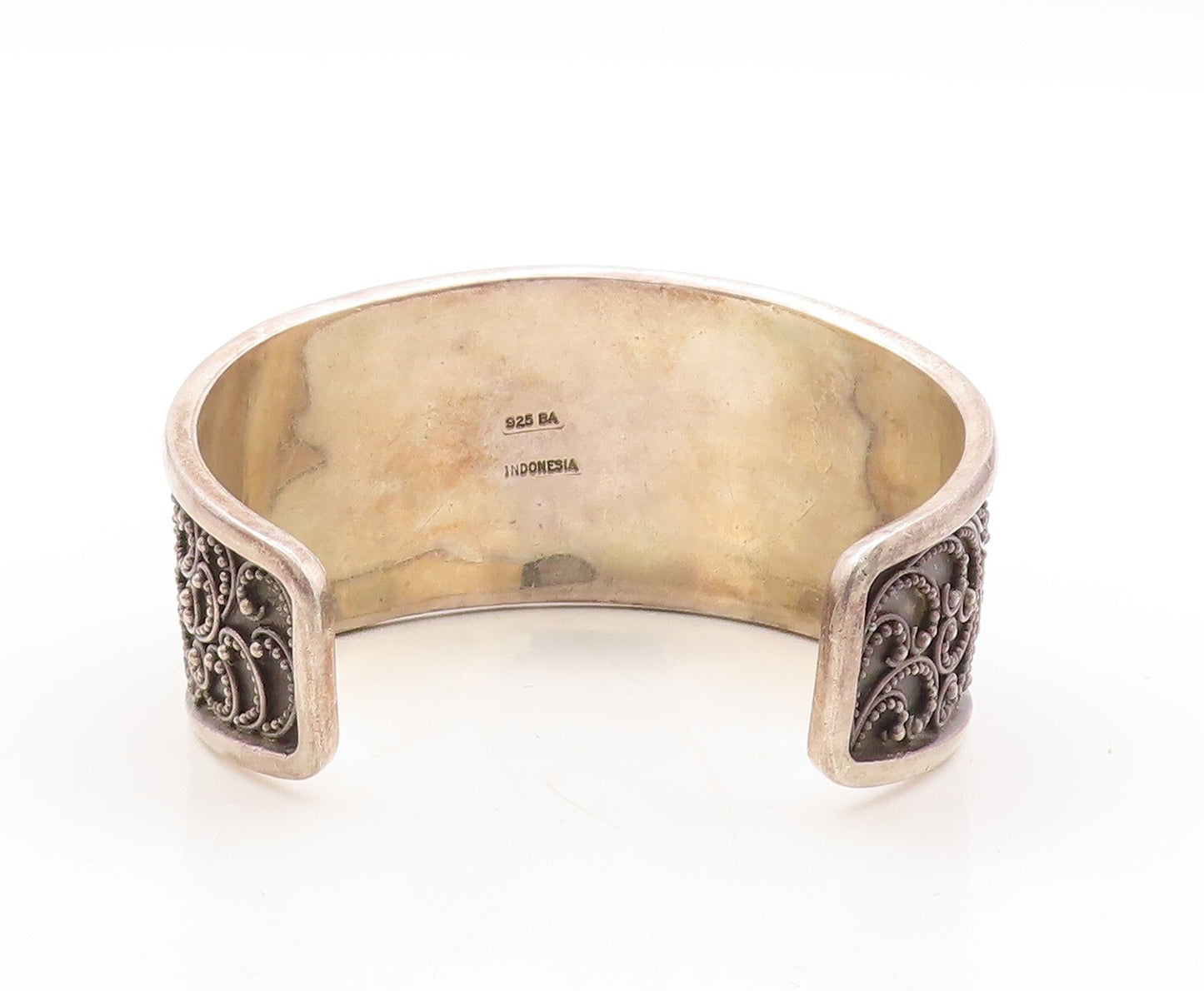 925 Sterling Silver Vintage Bracelet BALI Swirly Beaded Carved Cuff  BT10916