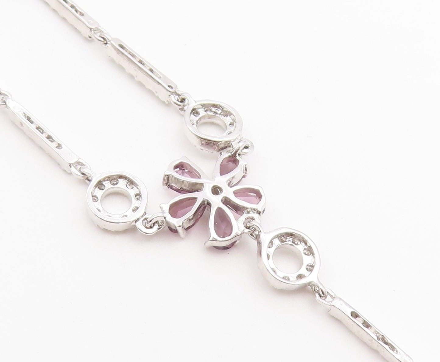 925 Sterling Silver Vintage Necklace Multi Gemstone Elegant Floral Lariat NE4915