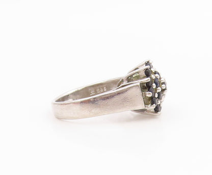925 Sterling Silver Vintage Ring Elegant Sapphire Floral Cluster  Sz 5  RG35825