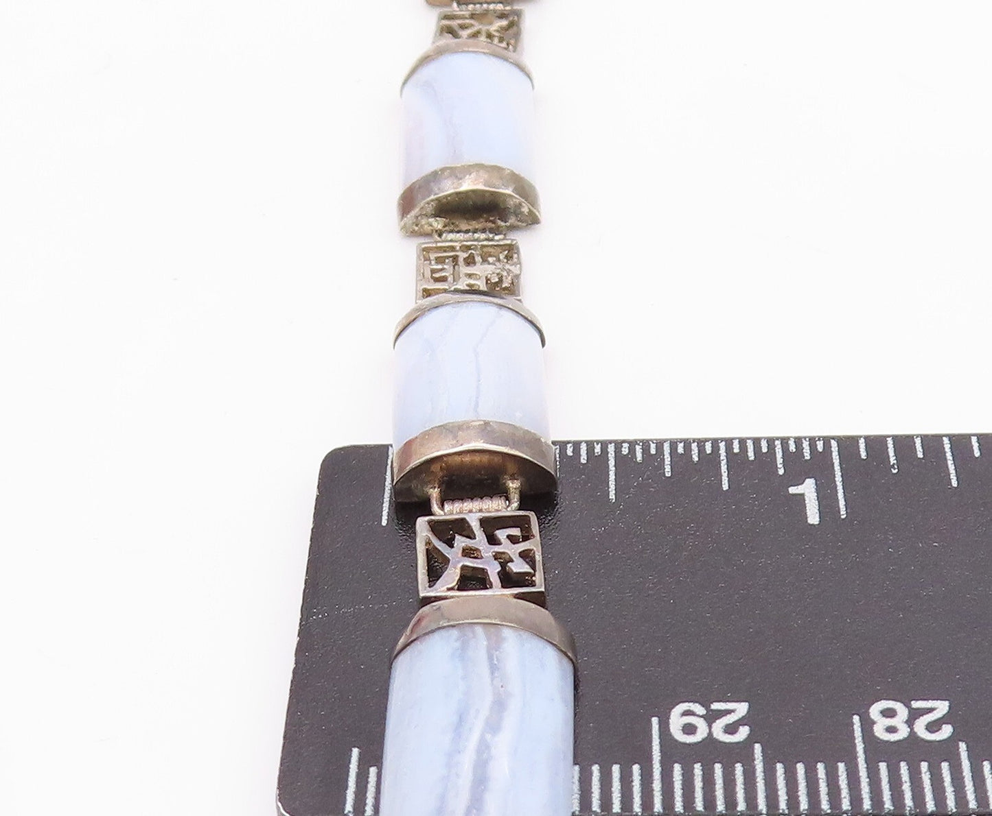 925 Sterling Silver Vintage Bracelet Chinese Purple Gemstone Linked  BT10803
