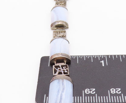925 Sterling Silver Vintage Bracelet Chinese Purple Gemstone Linked  BT10803