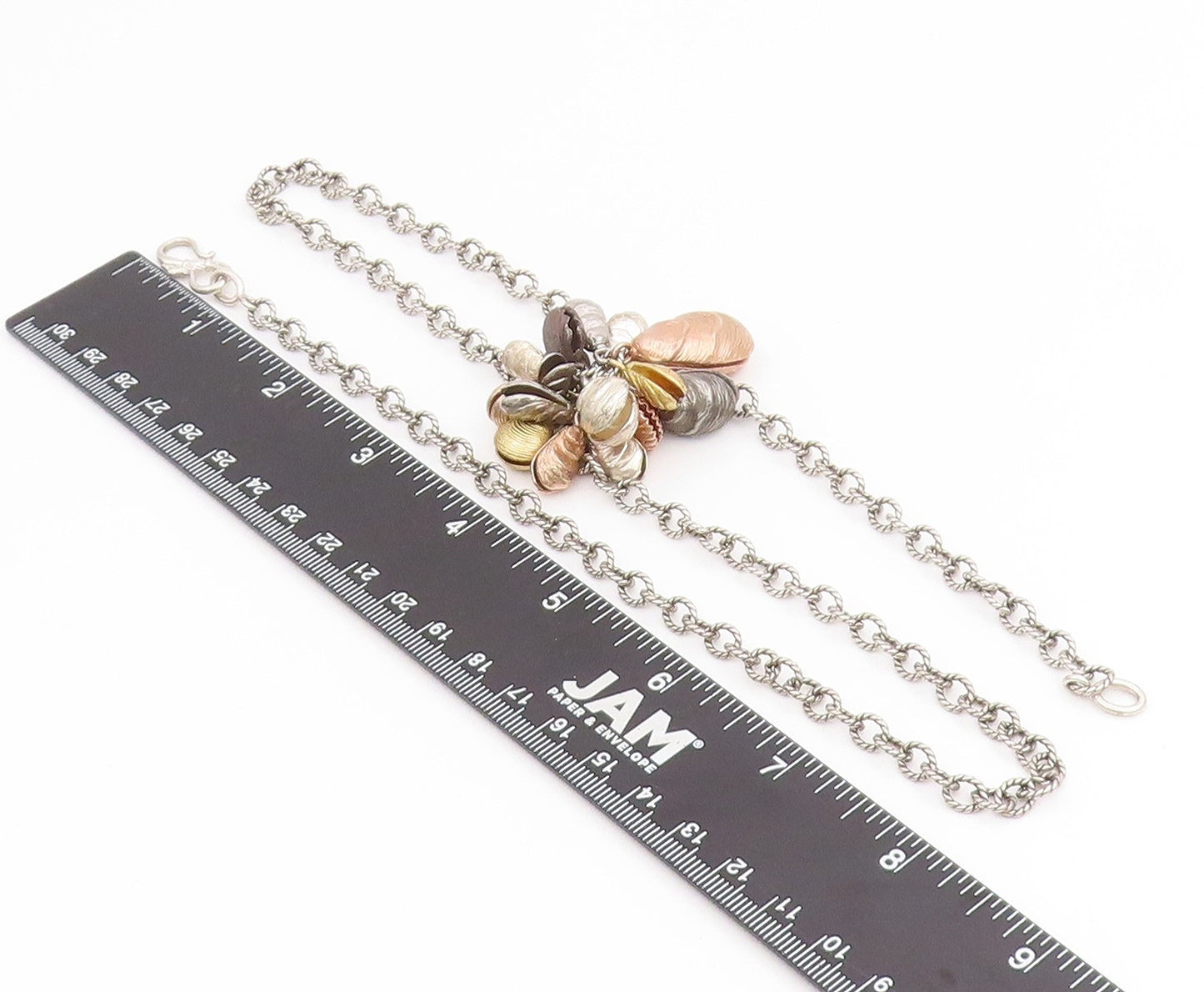 925 Sterling Silver Vintage Necklace Multi Tone Sea Shell Cluster Chain  NE4818