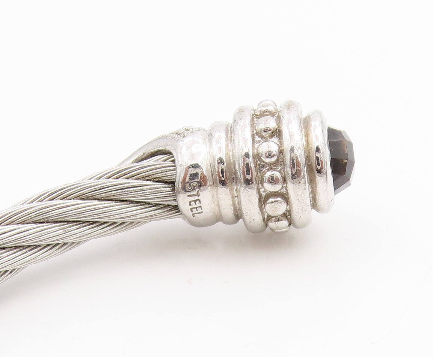 925 Sterling Silver Vintage Bracelet Real Diamonds & Smoky Quartz Cuff  BT11432
