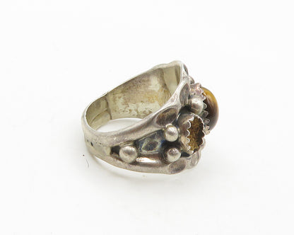 NAVAJO 925 Sterling Silver  Vintage Cabochon Cut Tiger's Eye Ring Sz 5  RG19851