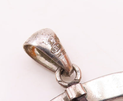925 Sterling Silver  Vintage Leather Detail Wavy Open Circle Pendant  PT18658