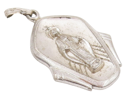 925 Sterling Silver Vintage Pendant THEDA Religious Carved Mother Mary  PT22717