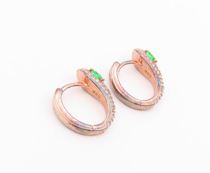 925 Sterling Silver Vintage Earrings Gold Plated Emerald & CZ Snake Hoop EG14517