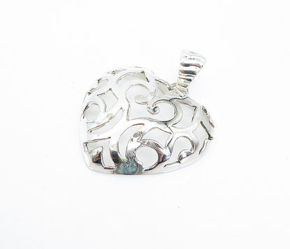 925 Sterling Silver  Vintage Shiny Open Swirl Love Heart Dome Pendant  PT4966