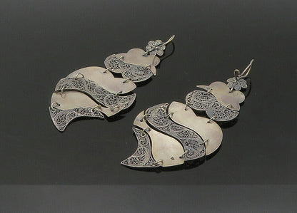 925 Sterling Silver  Vintage Dark Tone Floral Swirl Dangle Earrings  EG10816