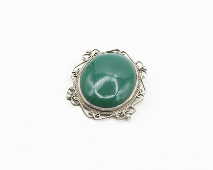 CP MEXICO 925 Silver  Vintage Green Onyx Baroque Swirl Brooch Pin  BP6994