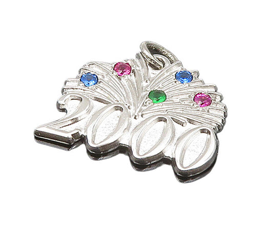 925 Silver Vintage Multi Color Stone 2000 New Millennium Pendant PT17419