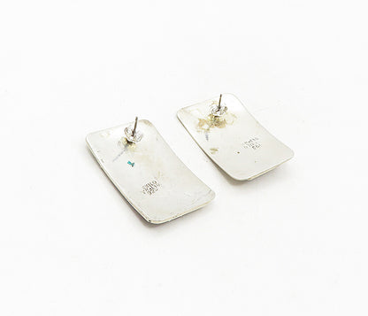 MEXICO 925 Silver  Vintage Modernist Textured Square Drop Earrings  EG4677