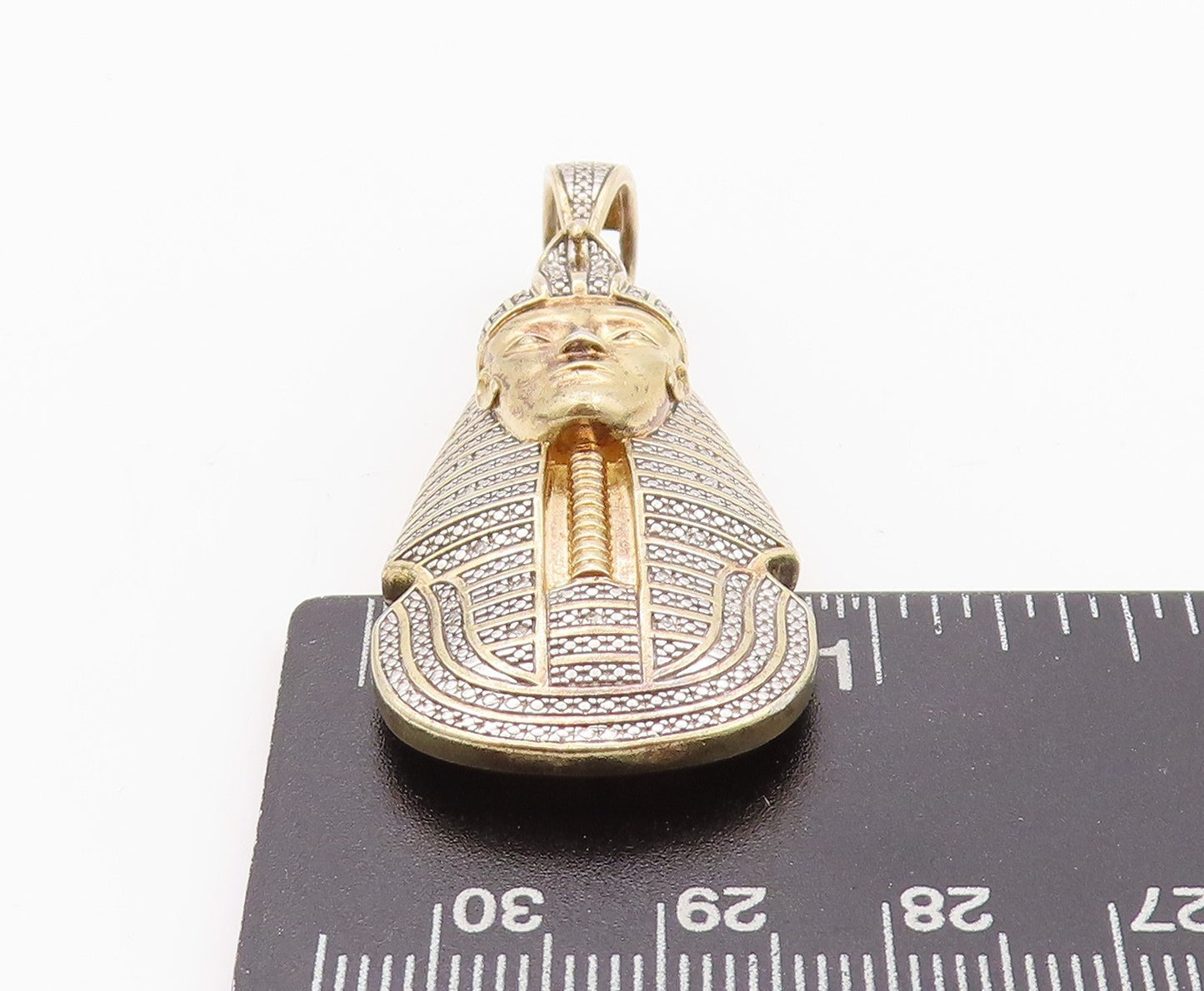 925 Sterling Silver Vintage Pendant Gold Plated CZ Egyptian King Pharaoh PT23985