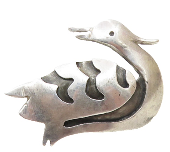 925 Sterling Silver  Vintage Antique Oxidized Detail Swan Lapel Pin  TR1703