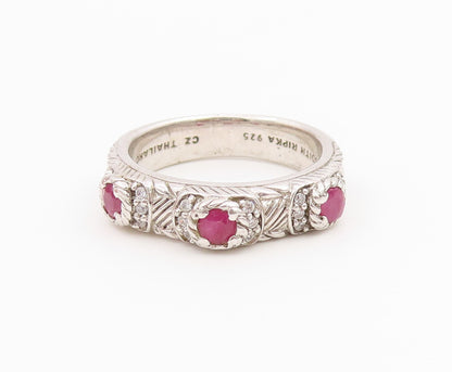 925 Sterling Silver Vintage Ring JUDITH RIPKA Triple Ruby Band  Sz 8  RG36514