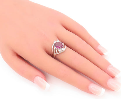 925 Sterling Silver Vintage Ring Cutout Shank Oval Amethyst & CZ  Sz 6  RG28109
