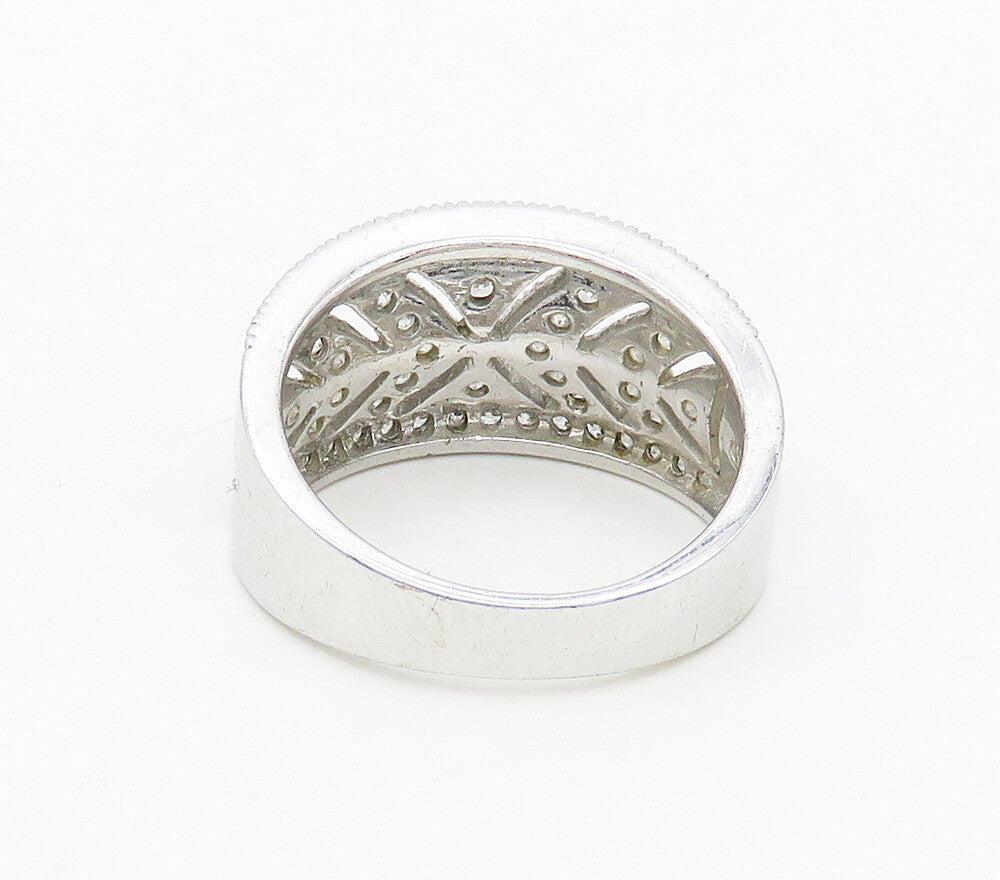 925 Sterling Silver  Cubic Zirconia Concave Cutout Band Ring Sz 7  RG16970