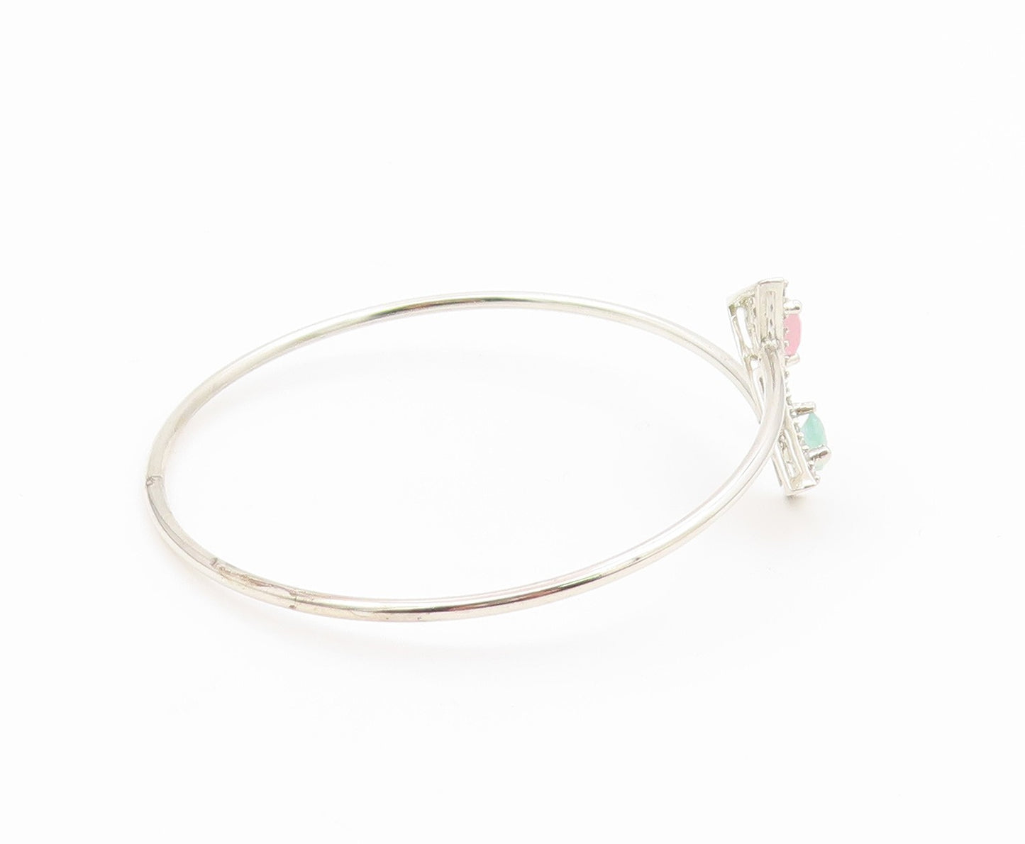925 Silver  Vintage Dainty Tourmaline & Topaz Triangle Bypass Bracelet  BT9773