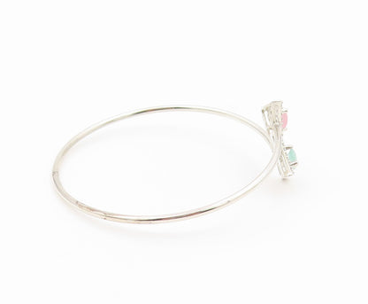 925 Silver  Vintage Dainty Tourmaline & Topaz Triangle Bypass Bracelet  BT9773