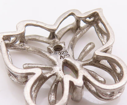 925 Sterling Silver Vintage Pendant Diamonds & Opal Cutout Butterfly  PT24692