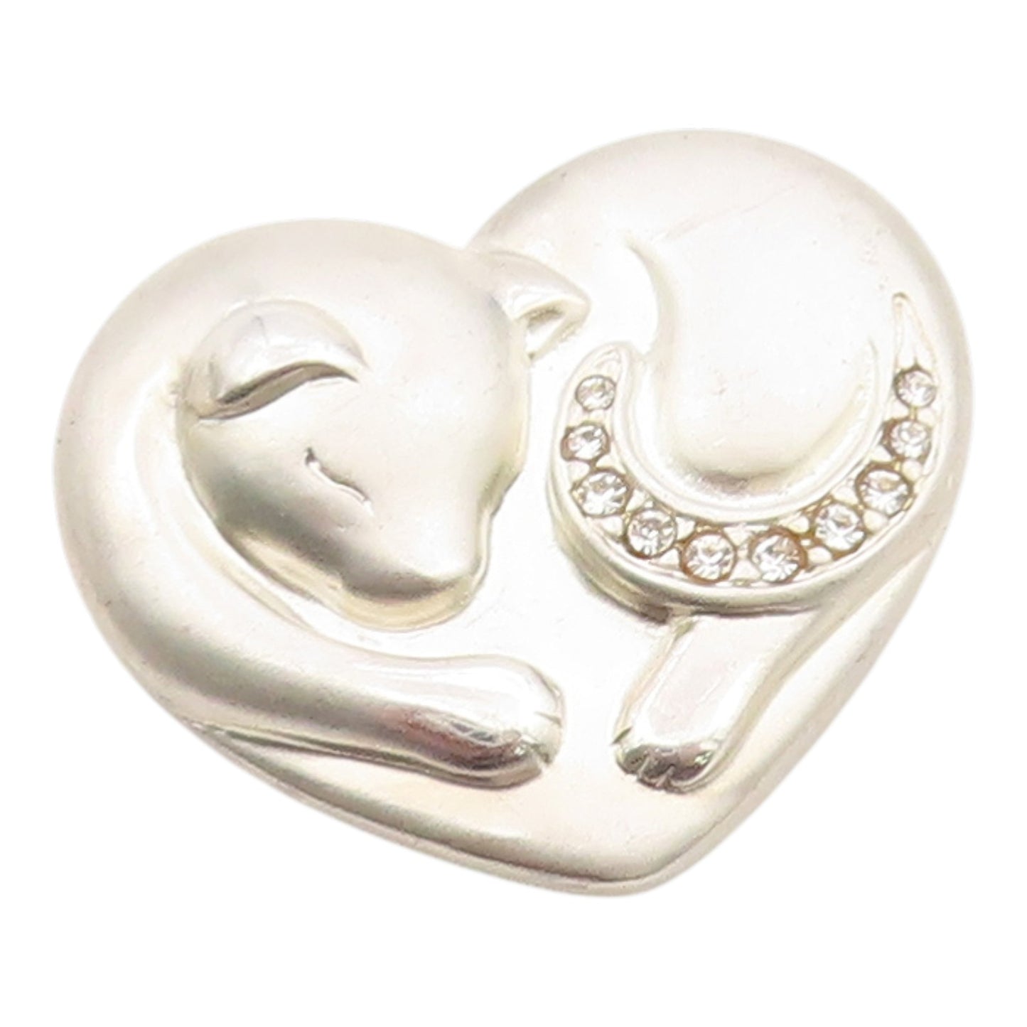 925 Sterling Silver Vintage Pendant LENOX Topaz Sleeping Cat Love Heart  PT26316