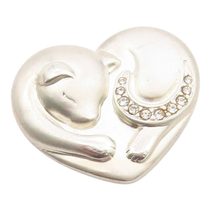925 Sterling Silver Vintage Pendant LENOX Topaz Sleeping Cat Love Heart  PT26316