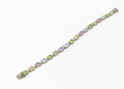 925 Sterling Silver  Vintage Peridot Topaz & Amethyst Chain Bracelet  BT8560