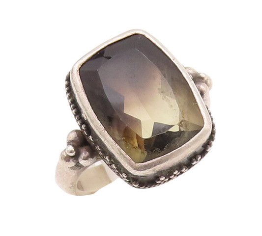 925 Sterling Silver Vintage Ring Beaded Rectangle Shaded Gemstone  Sz 8 RG28779