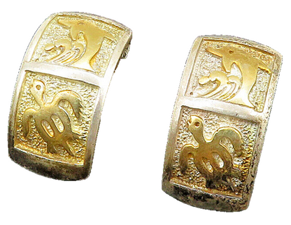 925 Silver & 14K GOLD  Vintage Two Tone Sea Animal Curve Drop Earrings EG11529