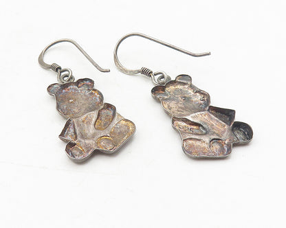 925 Sterling Silver  Vintage Dark Tone Teddy Bear Motif Drop Earrings  EG6086